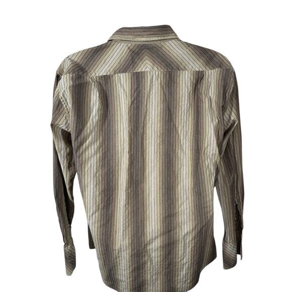 Ben Sherman Textured Button Front Dress Shirt Retro Vibe Brown Stripes Size XL - Picture 4 of 12